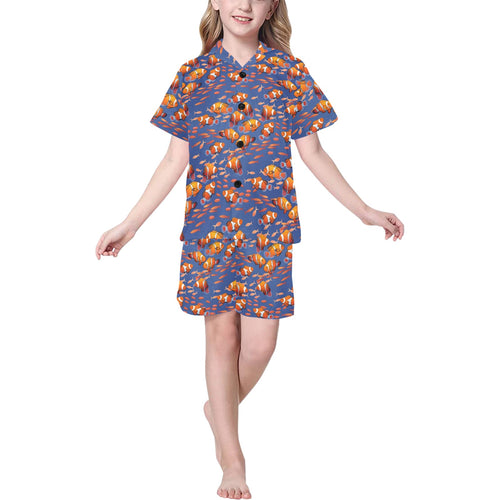 Clown Fish Pattern Print Design 04 Kids' Boys' Girls' V-Neck Short Pajama Set