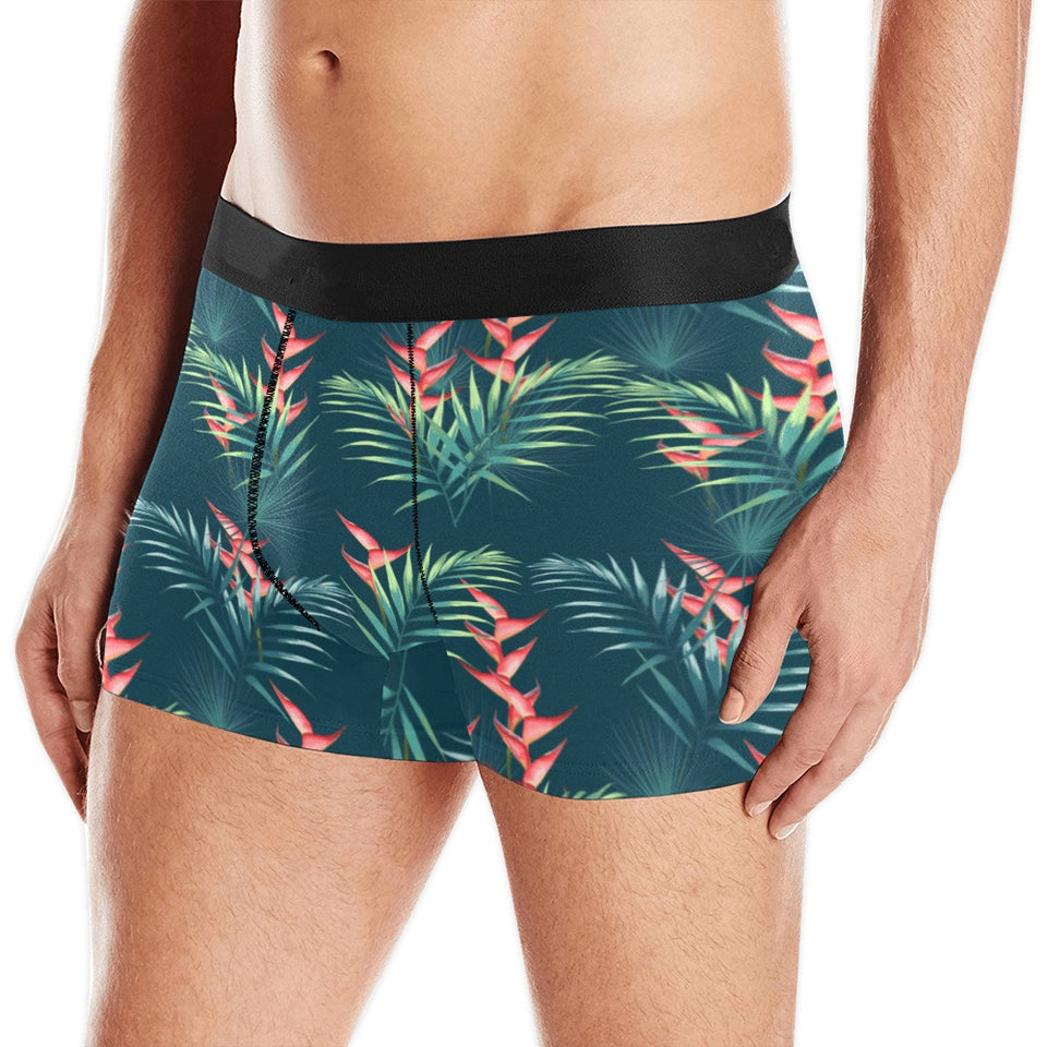 heliconia flowers, palm and monstera leaves on bla Men's All Over Print Boxer Briefs Men's Underwear