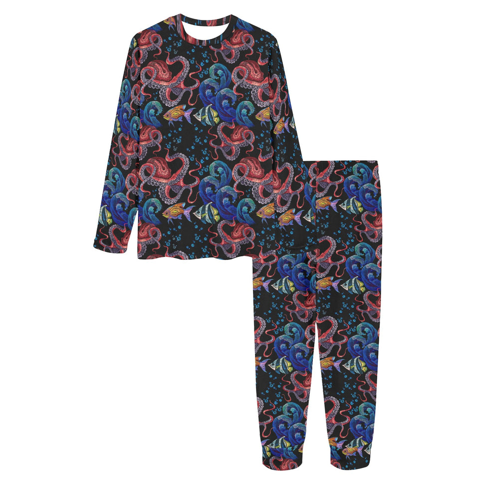 Octopus sea wave tropical fishe pattern Women's All Over Print Pajama Set