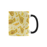 Saxophone cornet pattern yellow background Morphing Mug Heat Changing Mug