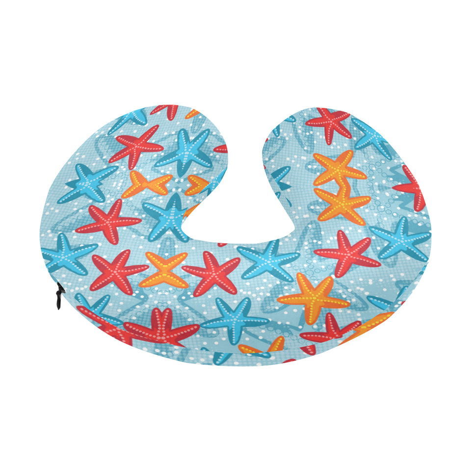 Blue red orange starfish pattern U-Shaped Travel Neck Pillow