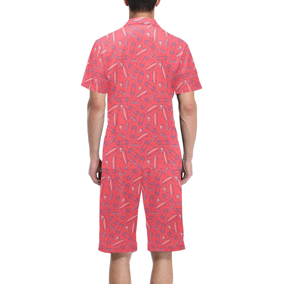Skate Board Pattern Print Design 01 Men's V-Neck Short Pajama Set