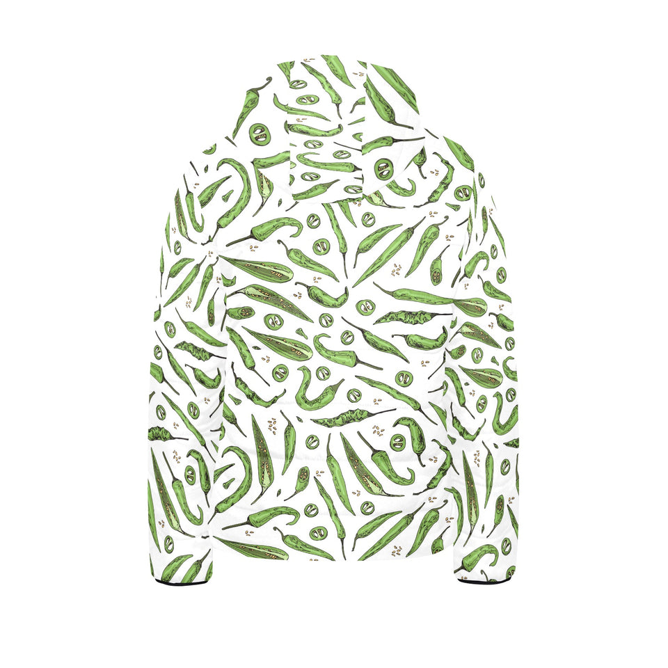 Hand drawn sketch style green Chili peppers patter Kids' Boys' Girls' Padded Hooded Jacket