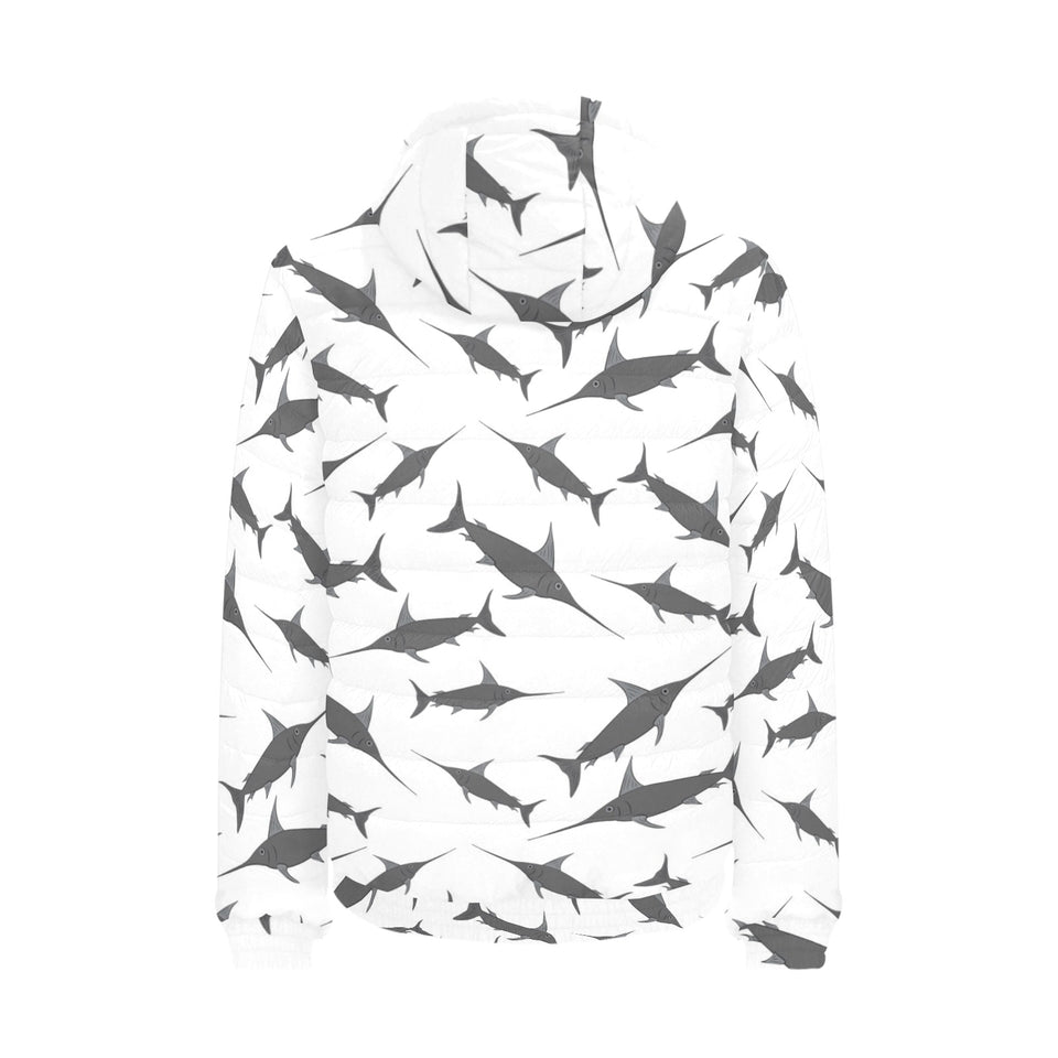 Swordfish Pattern Print Design 04 Men's Padded Hooded Jacket