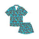 Boomerang Australian aboriginal ornament blue back Kids' Boys' Girls' V-Neck Short Pajama Set