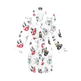 French bulldog cup paw pattern Women's Long Sleeve Belted Night Robe
