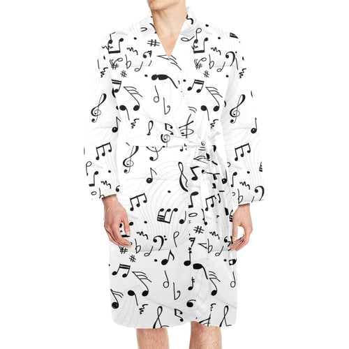 Music Notes Pattern Print Design 04 Men's Long Sleeve Belted Night Robe