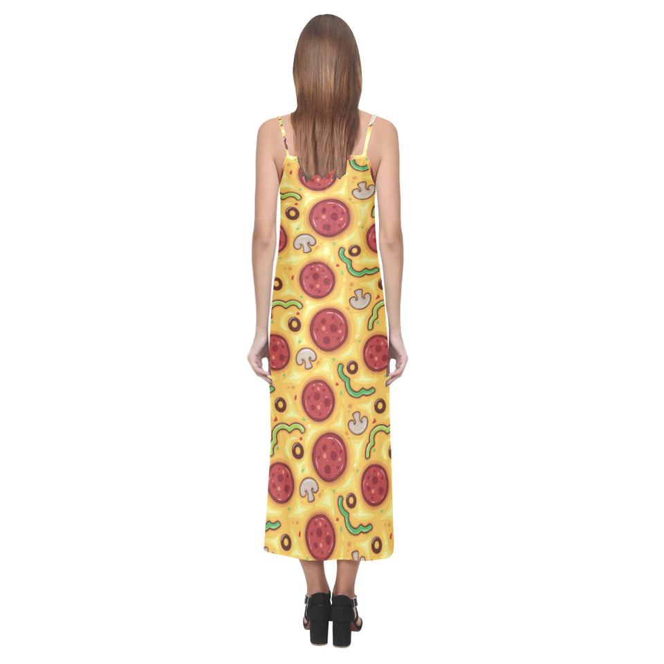 Pizza texture pattern V-Neck Open Fork Long Dress