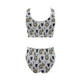 Lion Pattern Print Design 05 Chest Bowknot High Waisted Bikini Swimsuit