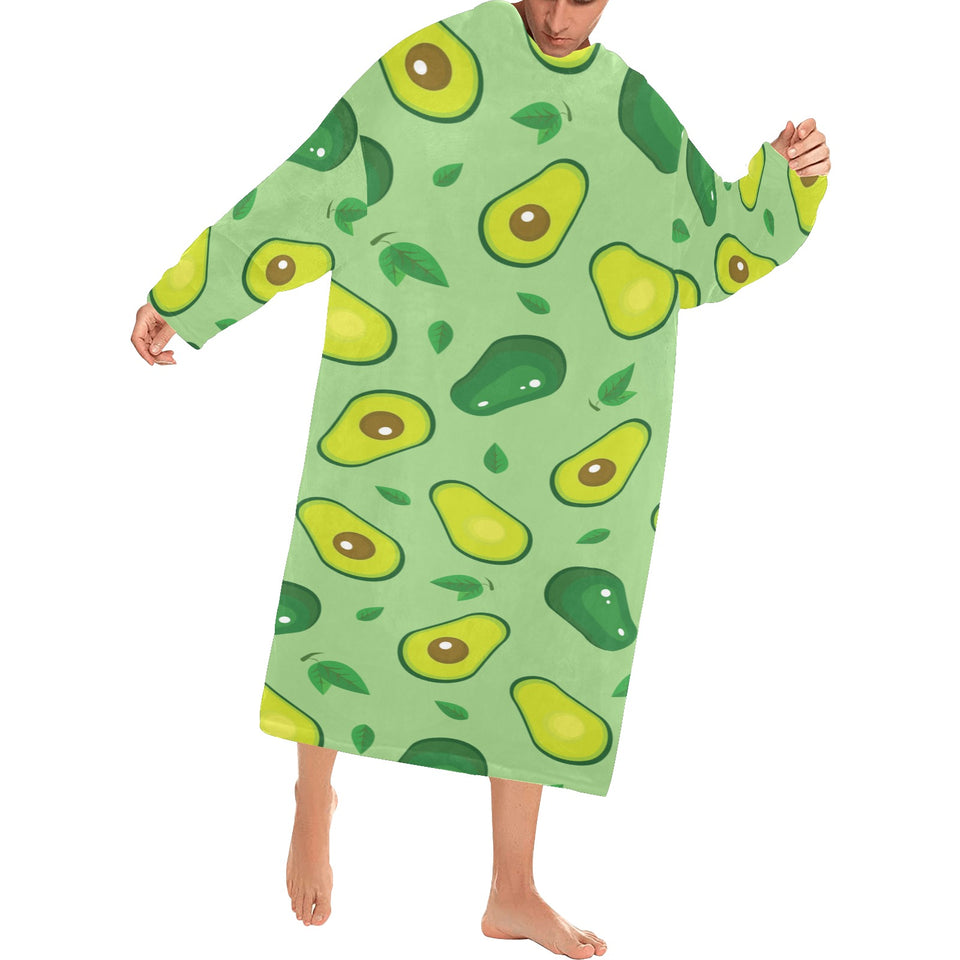 Avocado pattern green background Blanket Robe with Sleeves