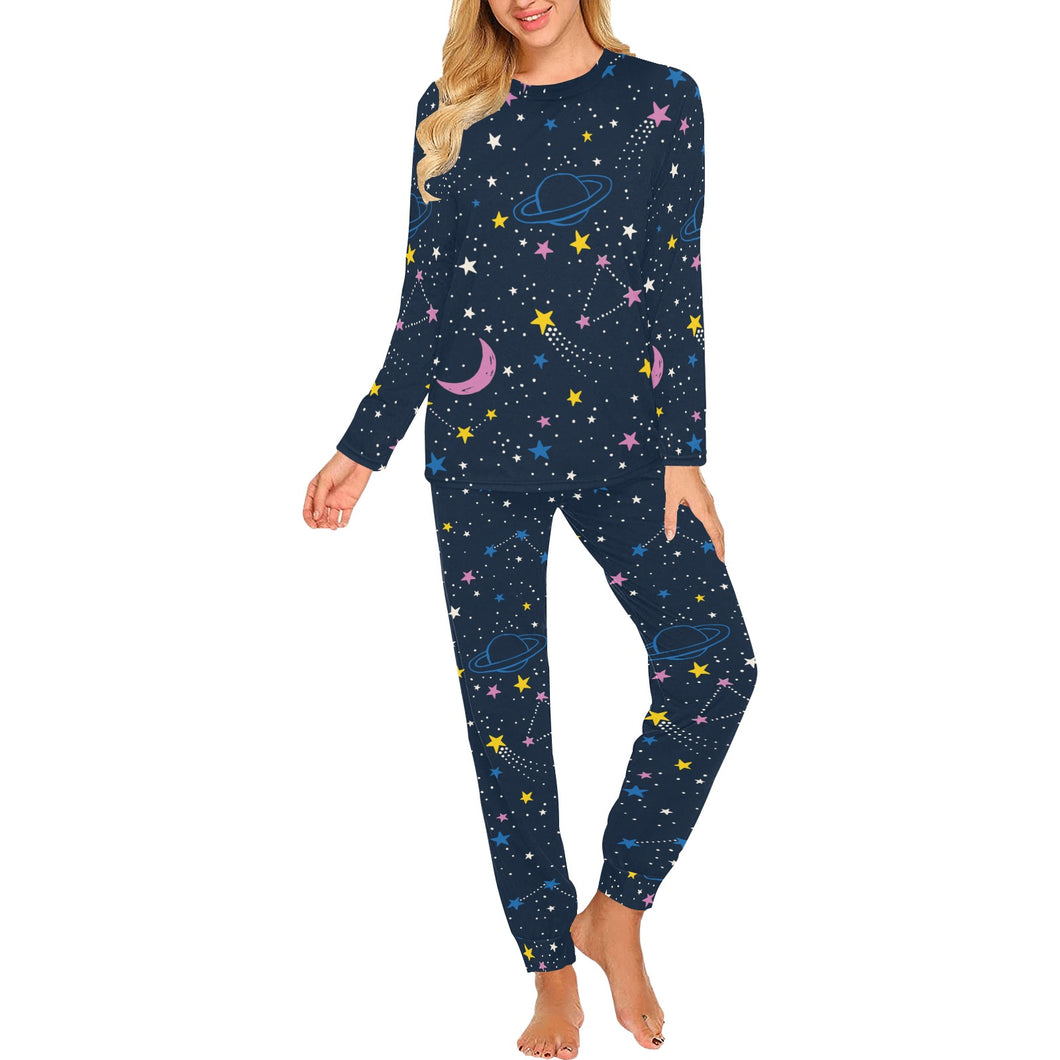 space pattern with planets, comets, constellations Women's All Over Print Pajama Set