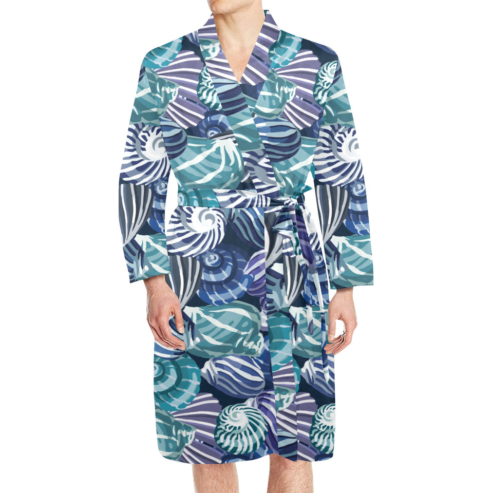 Shell design pattern Men's Long Sleeve Belted Night Robe