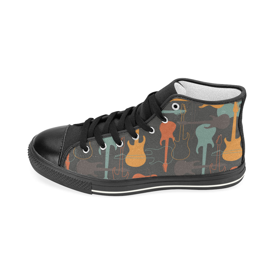 electric guitars pattern Women's High Top Canvas Shoes Black