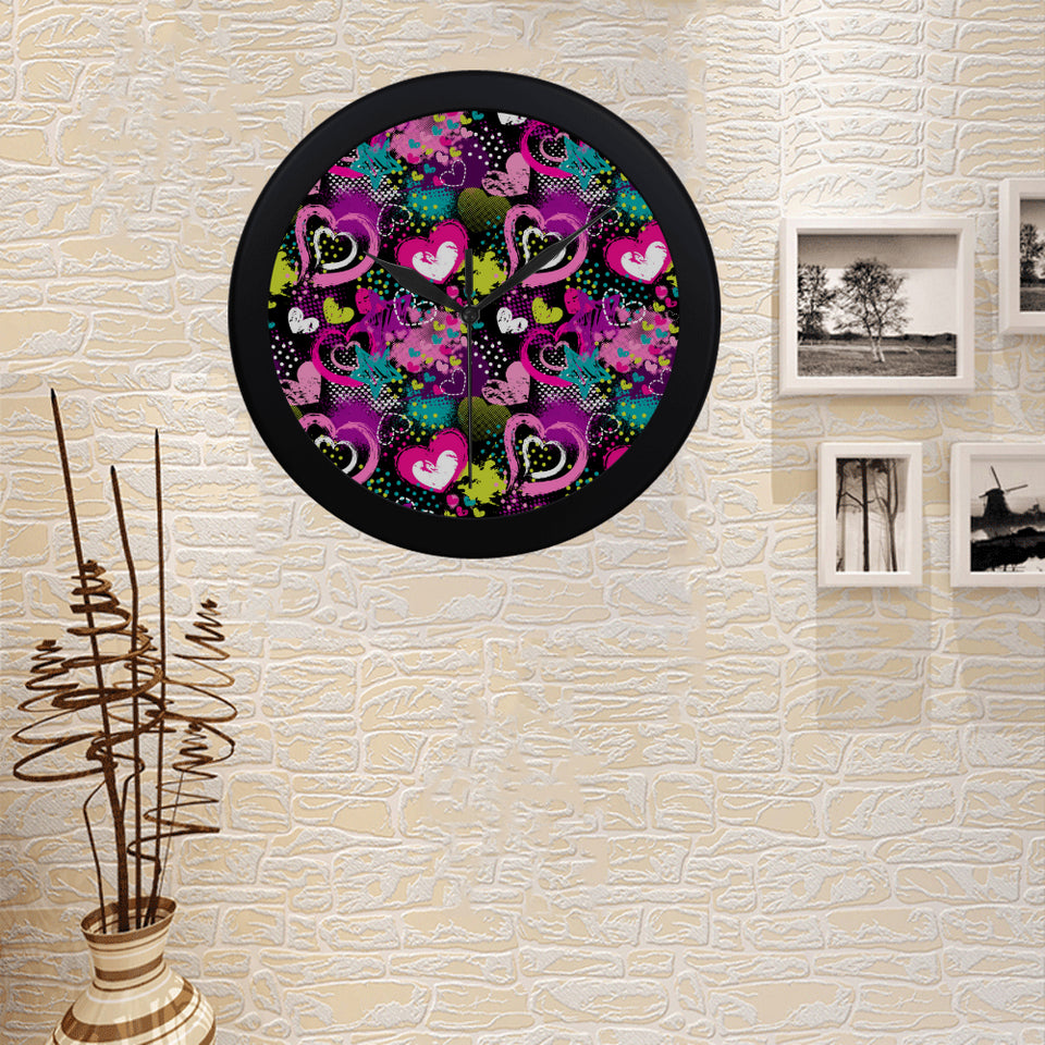 heart dot wave star creative design pattern Elegant Black Wall Clock