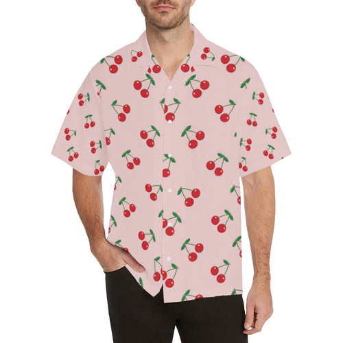 cherry pattern pink background Men's All Over Print Hawaiian Shirt