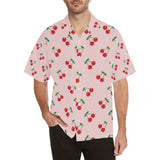 cherry pattern pink background Men's All Over Print Hawaiian Shirt