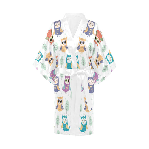Cute owl pattern Women's Short Kimono Robe