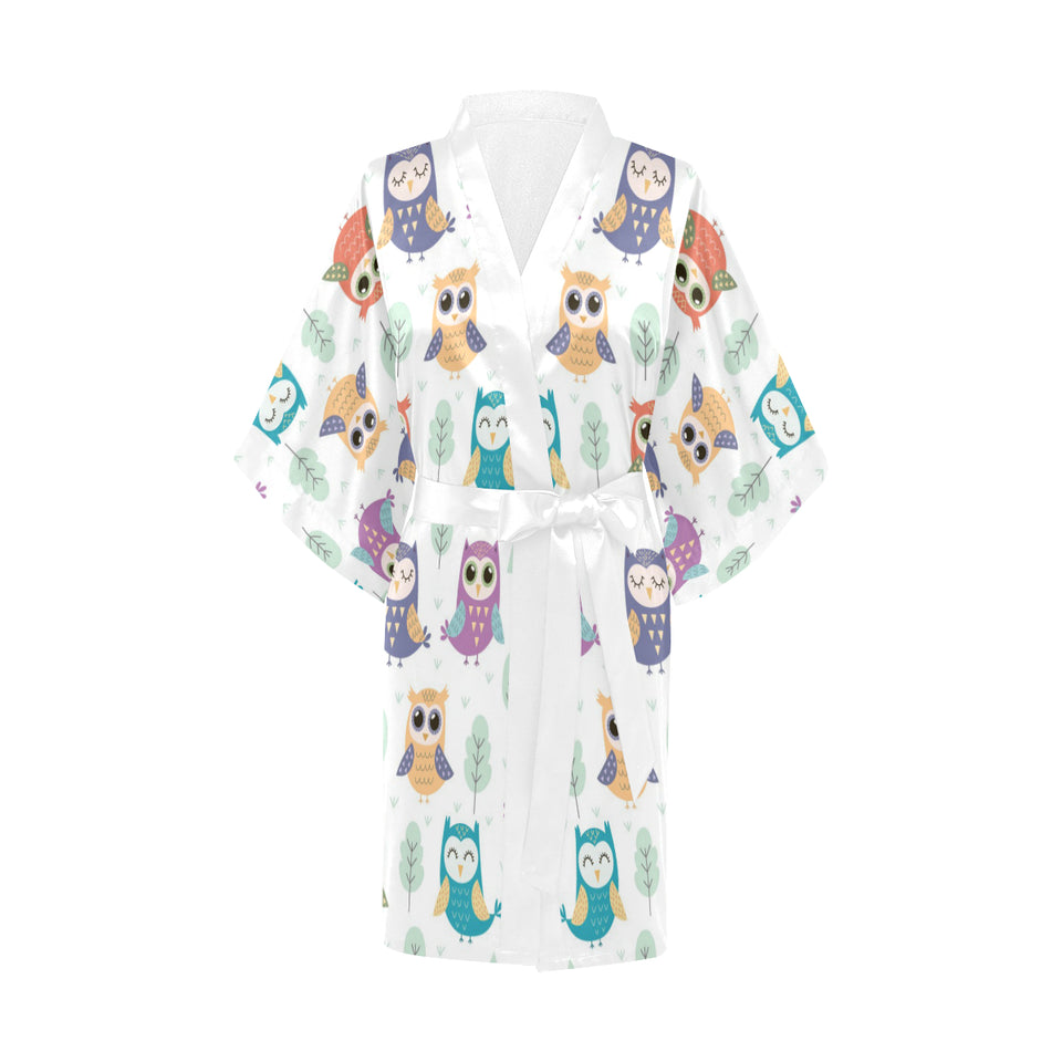 Cute owl pattern Women's Short Kimono Robe