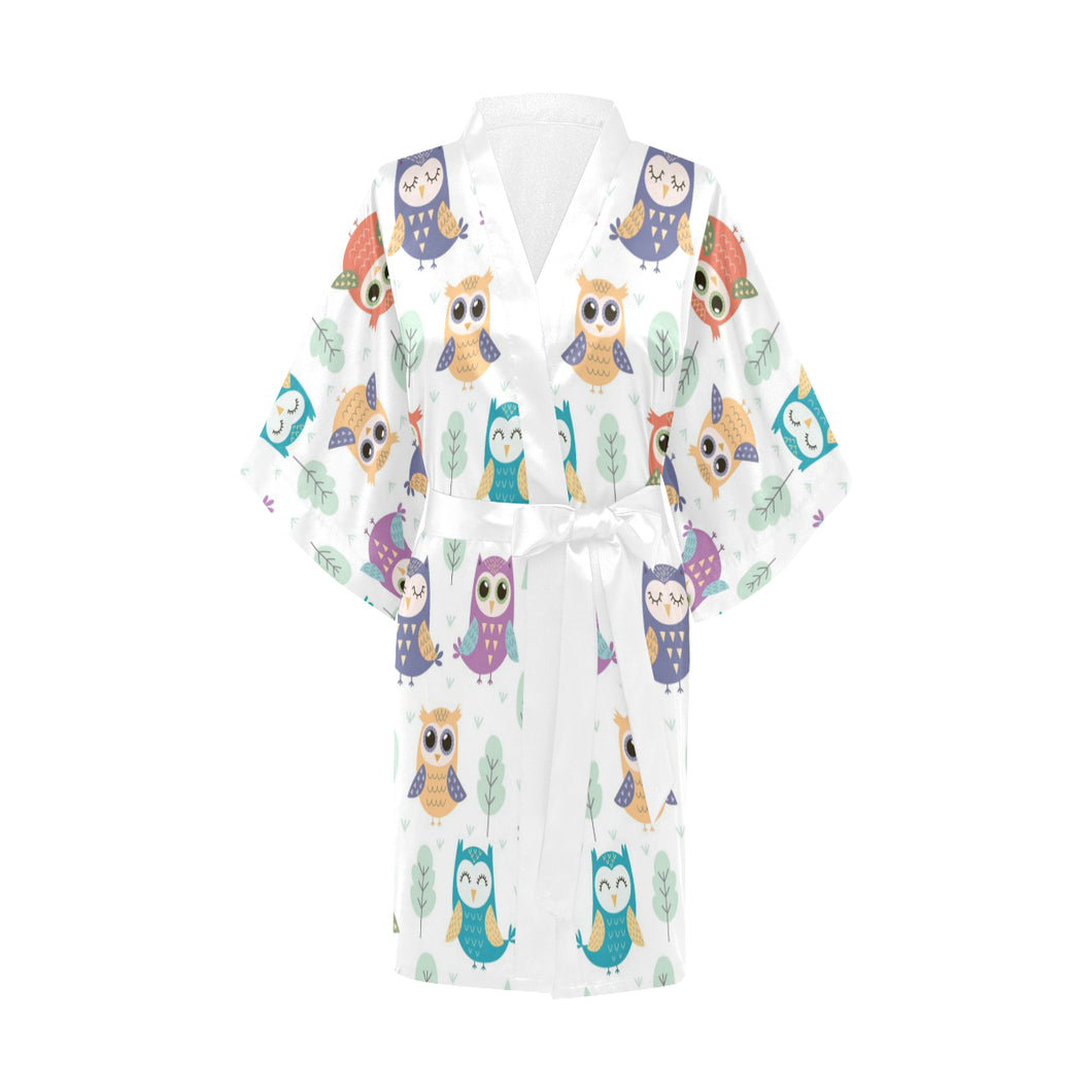 Cute owl pattern Women's Short Kimono Robe