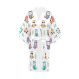 Cute owl pattern Women's Short Kimono Robe