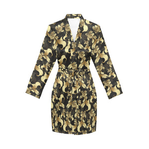 Goldfish Pattern Print Design 01 Women's Long Sleeve Belted Night Robe