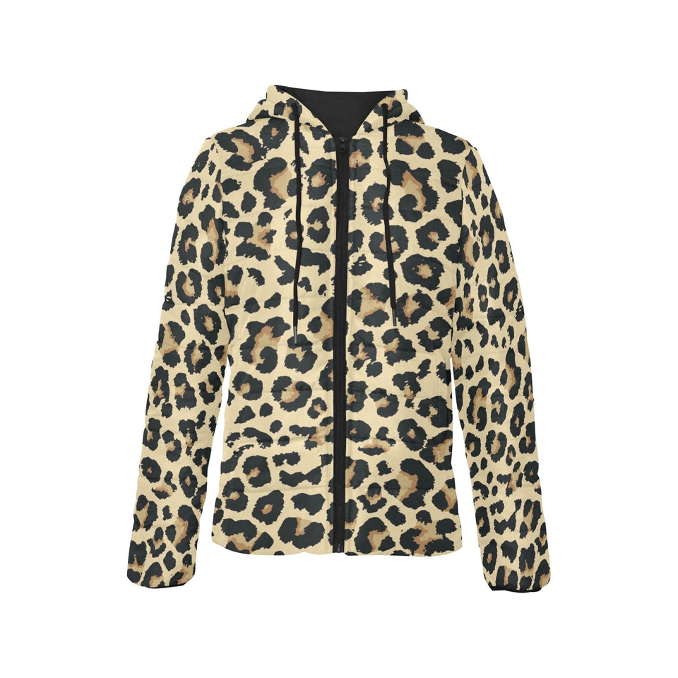 Leopard print design pattern Women's Padded Hooded Jacket