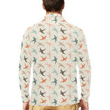 Swallow Pattern Print Design 02 Men's Long Sleeve Polo Shirt