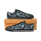 Skull flower roses leave pattern Women's Low Top Canvas Shoes Black