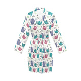 Tea pots Pattern Print Design 05 Women's Long Sleeve Belted Night Robe