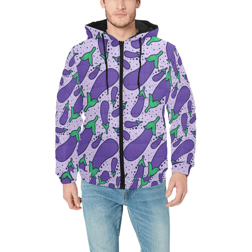 Eggplant Pattern Print Design 03 Men's Padded Hooded Jacket