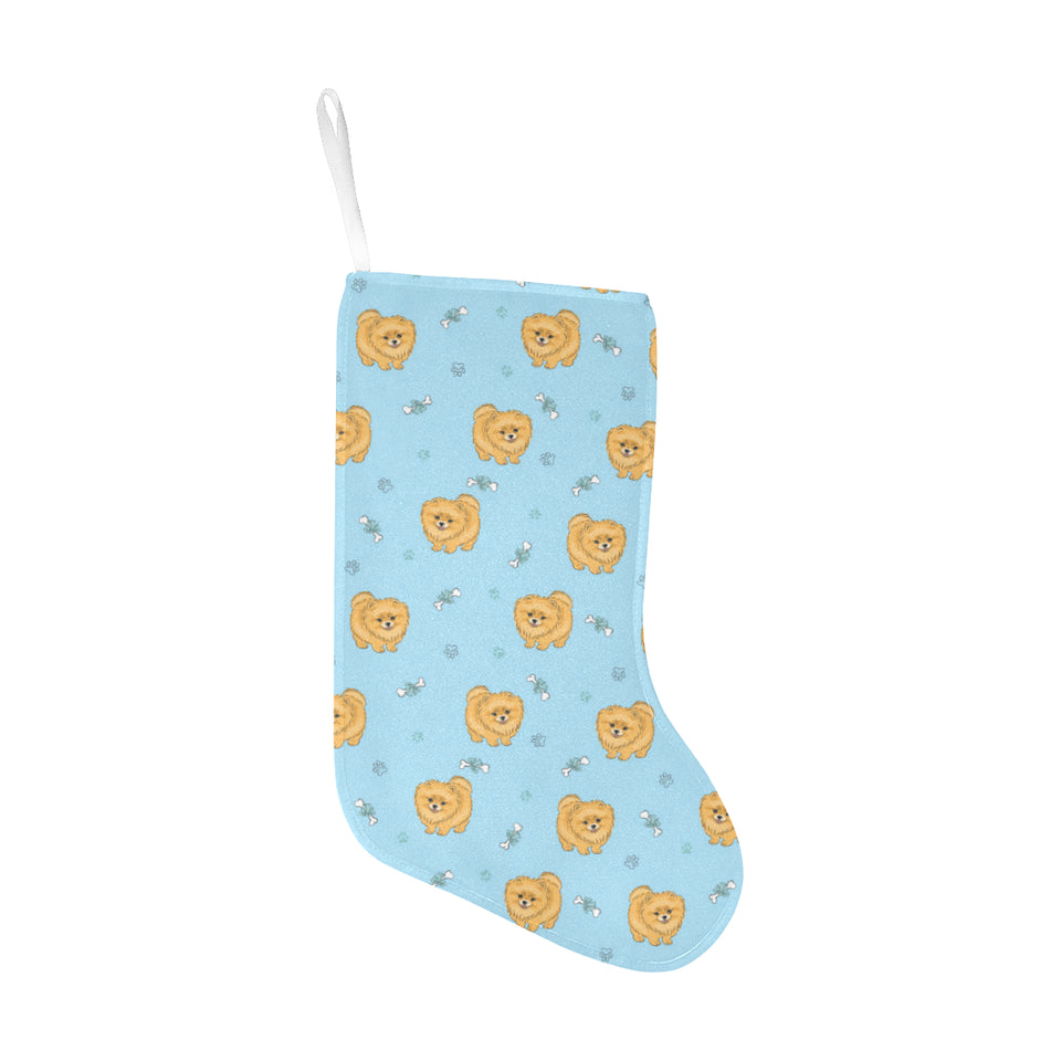Brown cute pomeranian blue blackground Christmas Stocking