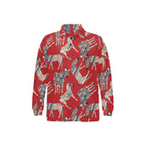 Zebra abstract red background Men's Long Sleeve Polo Shirt