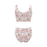 Cute snowman christmas tree snowpink background Chest Bowknot High Waisted Bikini Swimsuit