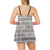 Brick Printed Pattern Print Design 05 Chest Sexy Pleated Two Piece Swim Dress