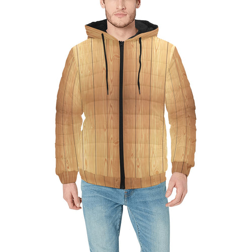 Wood Printed Pattern Print Design 05 Men's Padded Hooded Jacket
