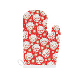 Cute Maneki neko cat red background Heat Resistant Oven Mitts