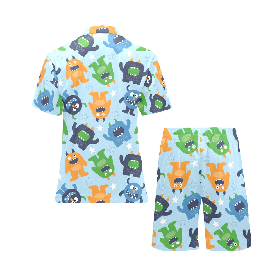 Alien Pattern Print Design 04 Men's V-Neck Short Pajama Set