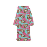 Beagle muzzles turquoise paint splashes pink patte Blanket Robe with Sleeves
