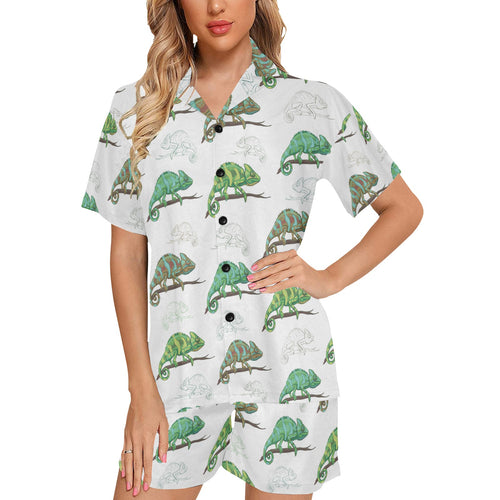 Chameleon lizard pattern Women's V-Neck Short Pajama Set