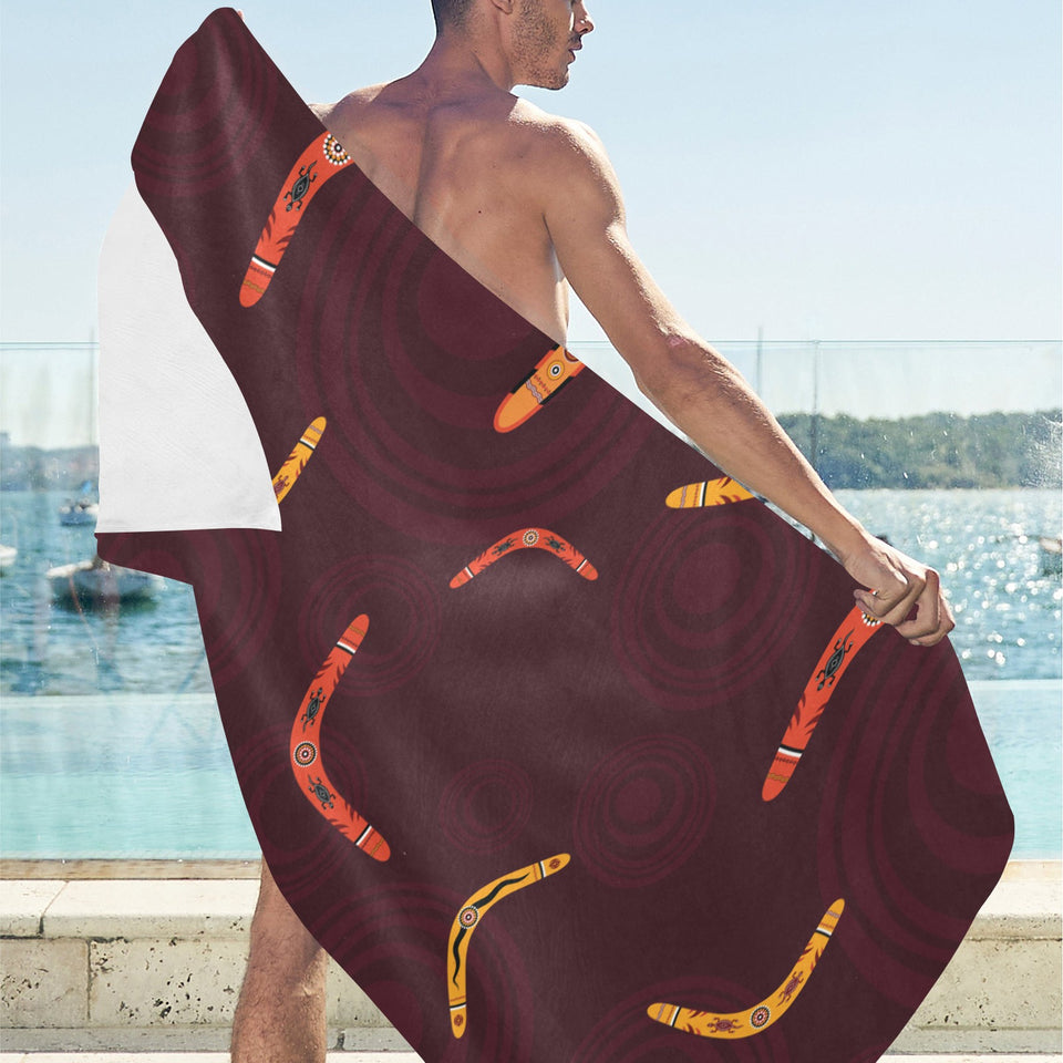 Boomerang Australian aboriginal ornament circle bl Beach Towel