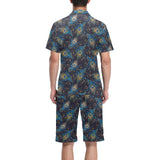 Beautiful peacock feather pattern Men's V-Neck Short Pajama Set