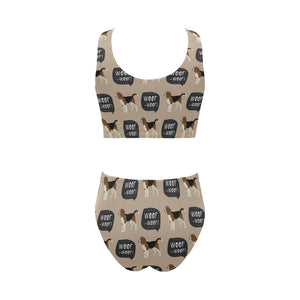 Beagle pattern Chest Bowknot High Waisted Bikini Swimsuit