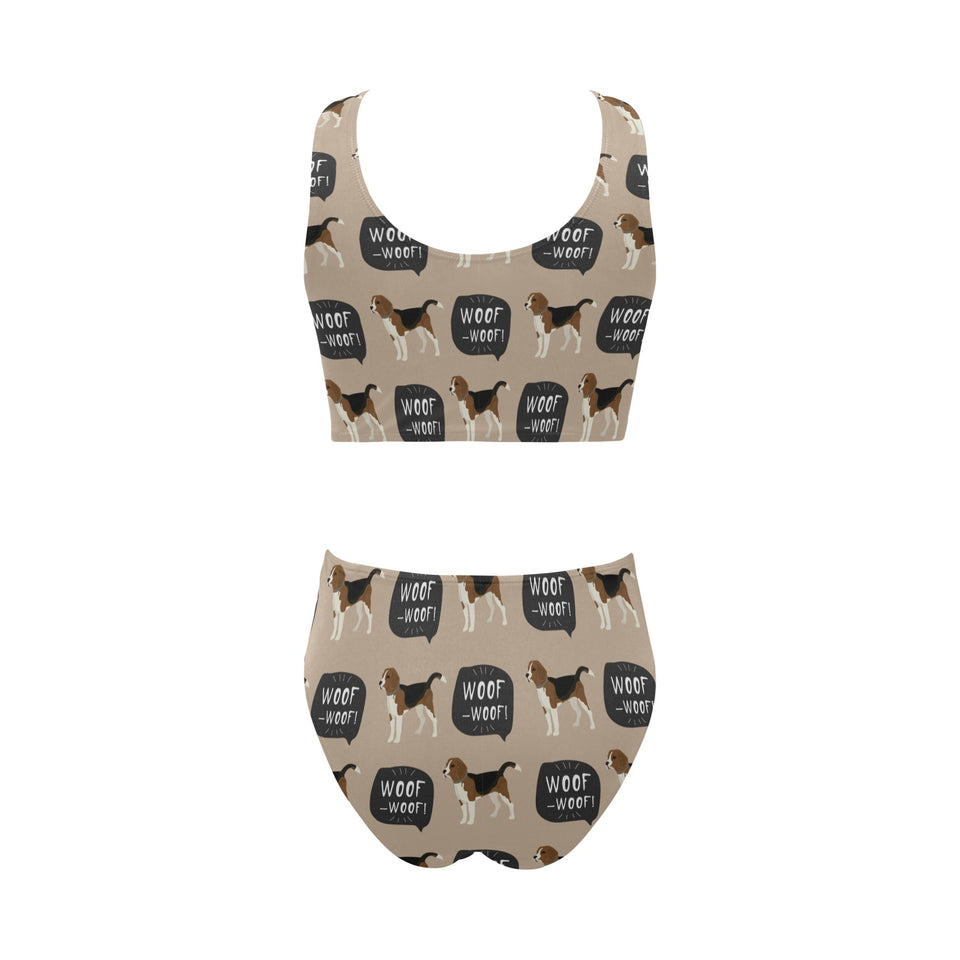 Beagle pattern Chest Bowknot High Waisted Bikini Swimsuit