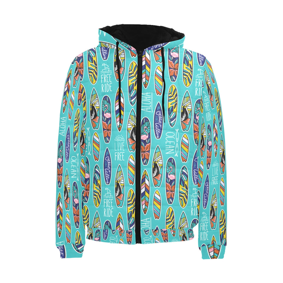 Surfboard Pattern Print Design 05 Men's Padded Hooded Jacket