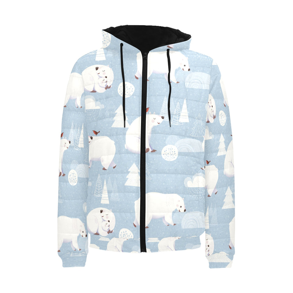 Cute polar bears Christmas decoration pattern Men's Padded Hooded Jacket