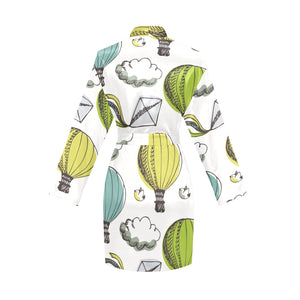 Hot Air Balloon Bird Cloud Pattern Women's Long Sleeve Belted Night Robe