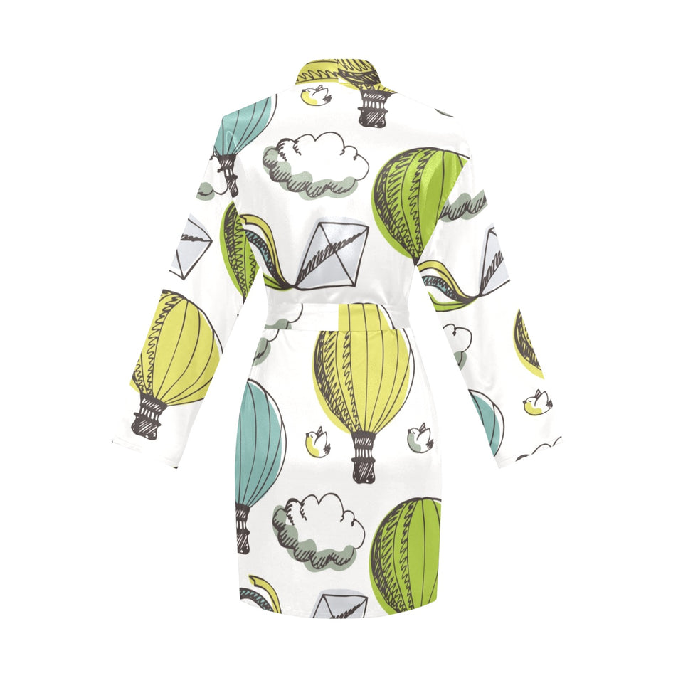 Hot Air Balloon Bird Cloud Pattern Women's Long Sleeve Belted Night Robe