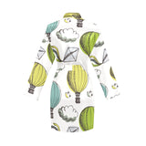 Hot Air Balloon Bird Cloud Pattern Women's Long Sleeve Belted Night Robe