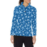 Airplane pattern in the sky Women's Long Sleeve Polo Shirt