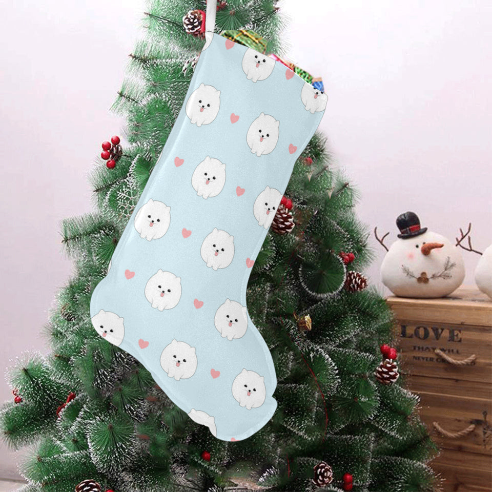 White cute pomeranian pattern Christmas Stocking